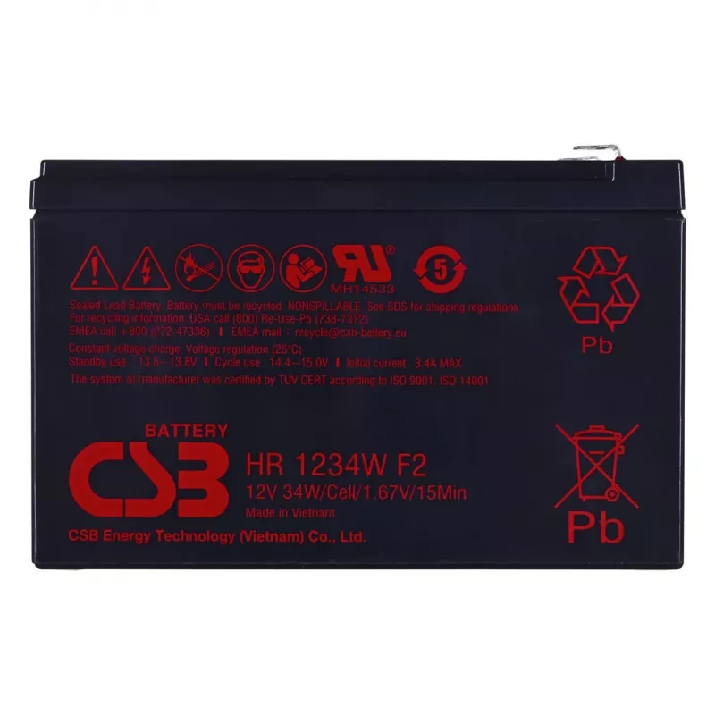 Bateria CSB HR1234WF2 12V 9Ah VRLA AGM com conectores F2