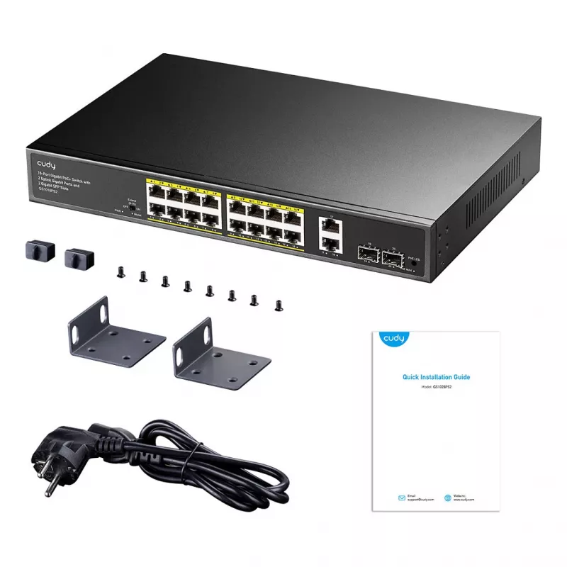 Cudy GS1018PS2 Switch Gigabit PoE+ de 16 portas com 2 portas uplink e 2 slots SFP 200W