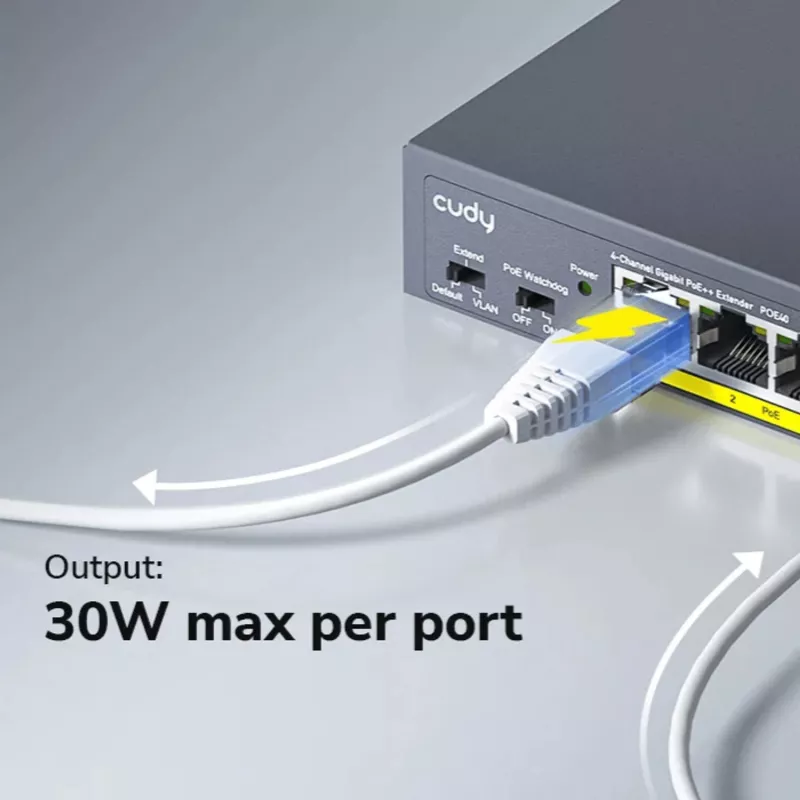 CUDY POE40 switch/extensor PoE de 4 portas com 1 uplink, 802.3af/at, extensão 250m, caixa metálica