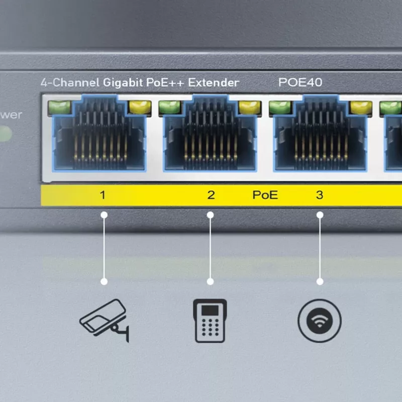 CUDY POE40 switch/extensor PoE de 4 portas com 1 uplink, 802.3af/at, extensão 250m, caixa metálica