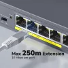 CUDY POE40 switch/extensor PoE de 4 portas com 1 uplink, 802.3af/at, extensão 250m, caixa metálica