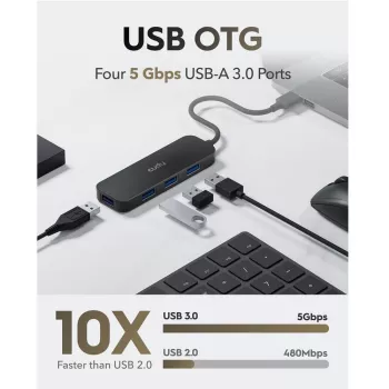 Cudy UH40A PortMate Hub USB-A para 4 portas USB 3.0 5Gbps Apenas dados Plástico Compacto preto