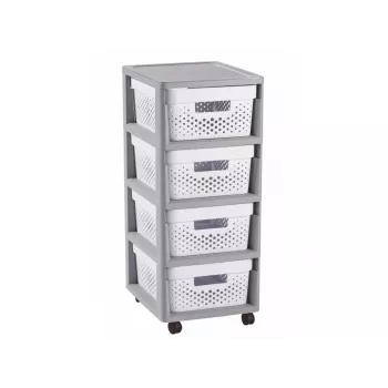 Curver Infinity Estante com rodas 4x11L padrão perfurado cinzento/branco