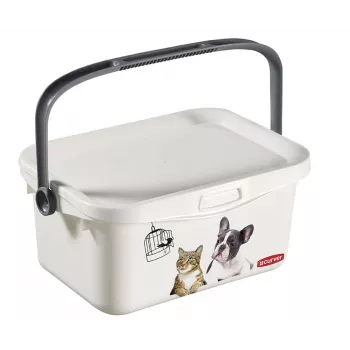 CURVER Multiboxx caixa de arrumação 3L com tampa e asa, design gatos e cães, transparente com impressão, 26x18x11cm
