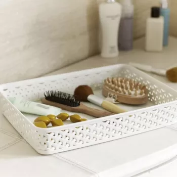 CURVER My Style cesto de arrumação A4 em creme efeito rattan — organizador durável em PP com asas integradas, empilhável