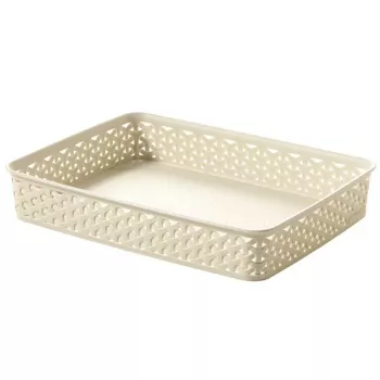 CURVER My Style cesto de arrumação A4 em creme efeito rattan — organizador durável em PP com asas integradas, empilhável