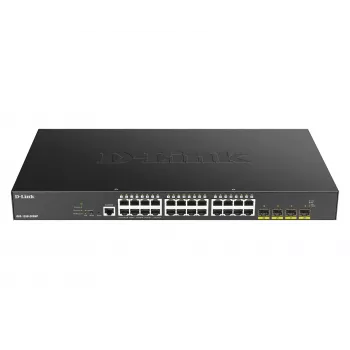 D-Link DGS-1250-28XMP Switch Gigabit PoE+ Smart Managed L3 Lite de 28 portas com 4 uplinks 10G SFP+, orçamento PoE de 370W, montagem em rack