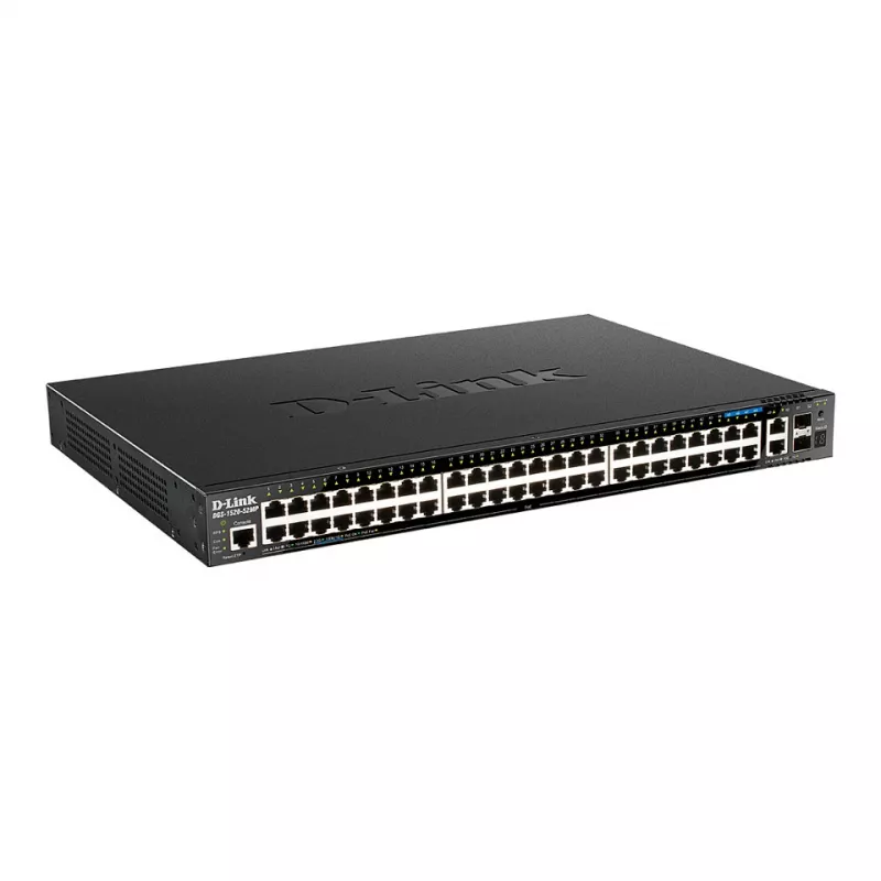 D-Link DGS-1520-52MP Switch gerido Gigabit PoE+ de 52 portas com 4 uplinks SFP+ 10G, montagem em rack
