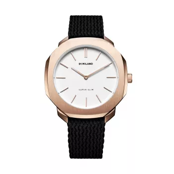 Relógio unissexo D1 Milano SSPL04 Ultra Thin 36mm mostrador preto bracelete de malha prateada