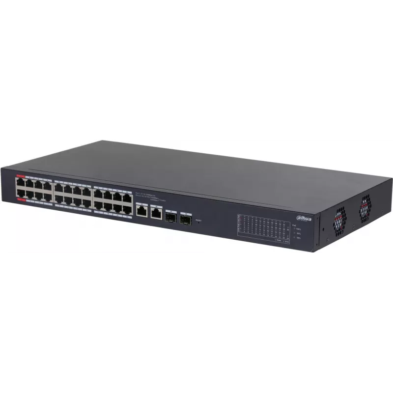 DAHUA CS4226-24ET-375 switch gerido Layer 2+ PoE+ de 26 portas com 24 portas Gigabit PoE+, 2 uplinks SFP, orçamento 375W, sem ventoinha, para rack