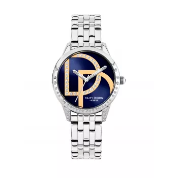 Relógio Daisy Dixon mulher DD105SM analógico de quartzo 35mm mostrador prateado pulseira de pele sintética cinzenta