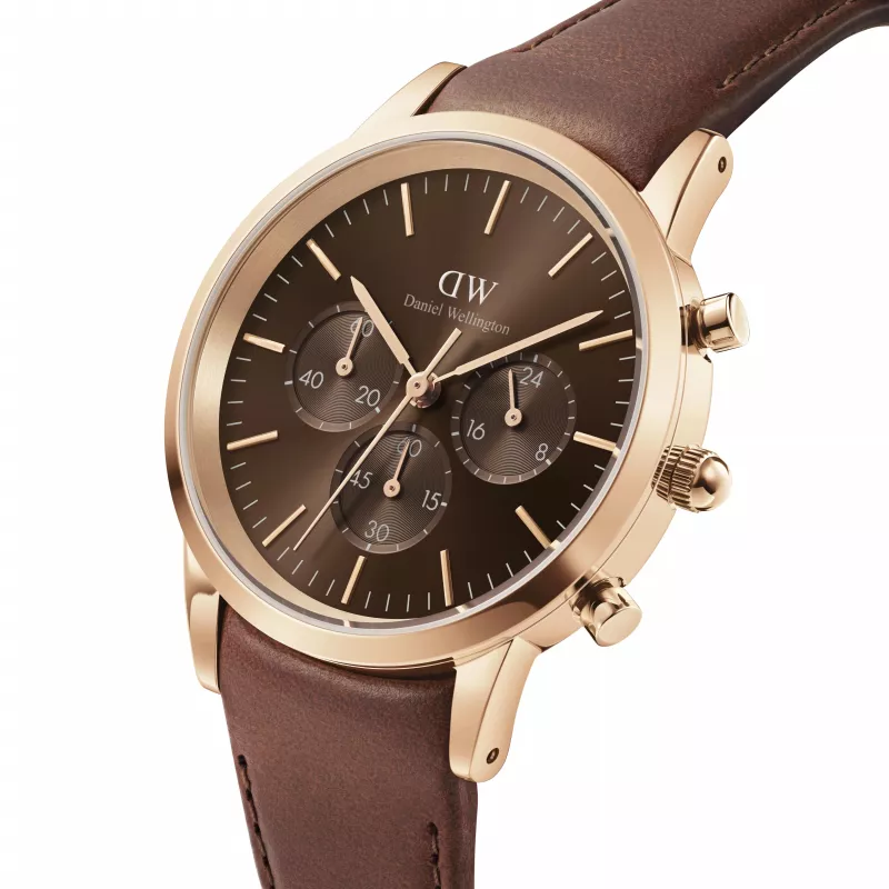 Daniel Wellington Classic Relógio de homem 42mm DW00100640 - Caixa de ouro rosa, mostrador preto, bracelete de pele preta