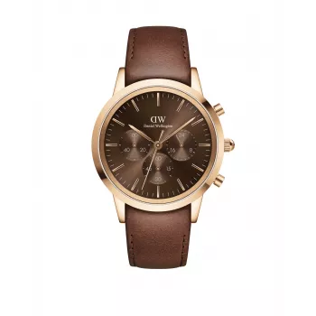 Daniel Wellington Classic Relógio de homem 42mm DW00100640 - Caixa de ouro rosa, mostrador preto, bracelete de pele preta