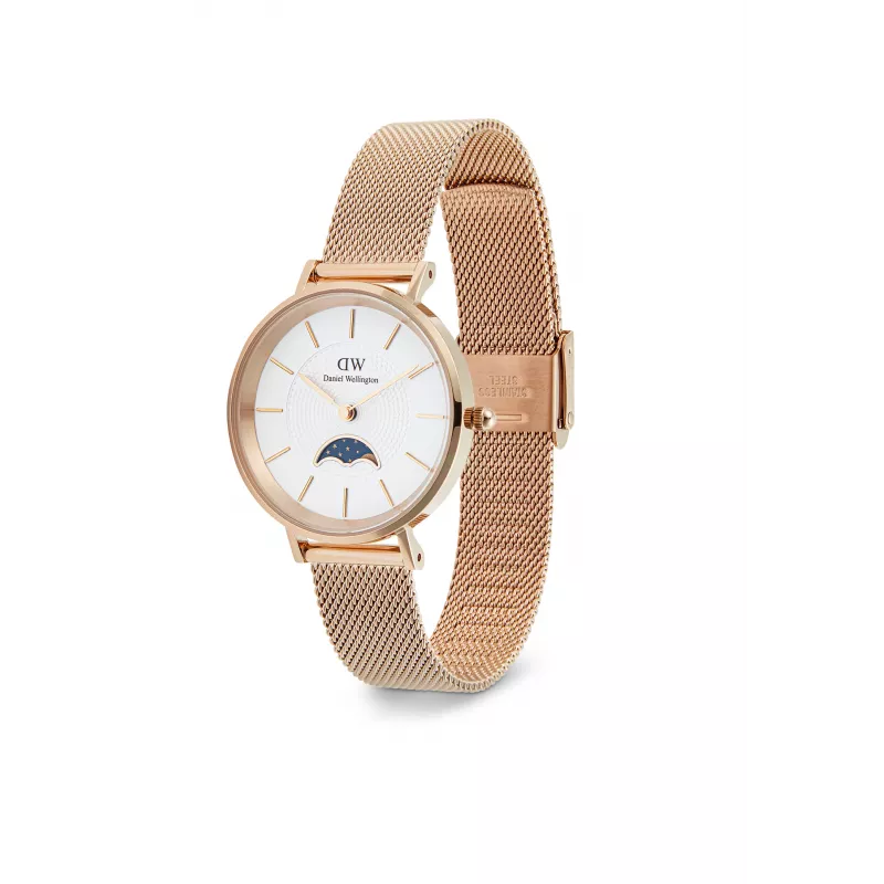 Relógio de mulher DANIEL WELLINGTON Petite Lumine 32mm prateado com mostrador em madrepérola e bracelete mesh prateada DW00100773