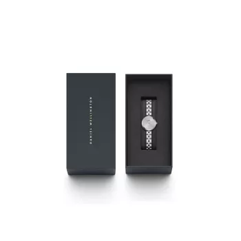 Relógio de senhora Daniel Wellington Quadro Mini Pressed Sheffield DW00100719 - caixa de aço inoxidável rosa-ouro 22mm, mostrador branco-creme, bracelete de pele italiana preta