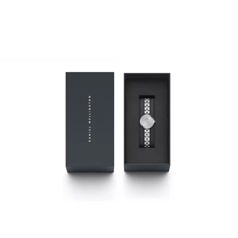 Relógio de senhora Daniel Wellington Quadro Mini Pressed Sheffield DW00100719 - caixa de aço inoxidável rosa-ouro 22mm, mostrador branco-creme, bracelete de pele italiana preta