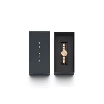 Relógio para mulher Daniel Wellington Quadro 22mm caixa de aço inoxidável tom ouro rosa bracelete de pele preta DW00100720