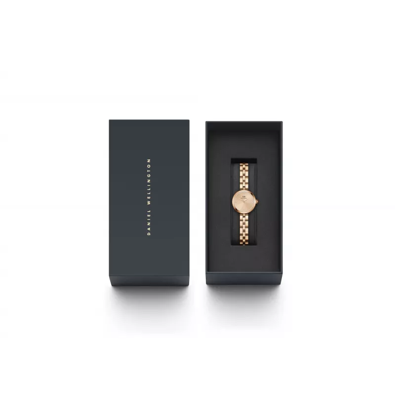 Relógio para mulher Daniel Wellington Quadro 22mm caixa de aço inoxidável tom ouro rosa bracelete de pele preta DW00100720