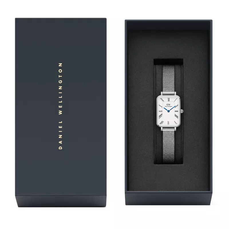 DANIEL WELLINGTON Quadro Relógio Mulher 26mm Ouro Rosa Aço Inoxidável Pele Preta DW00100690