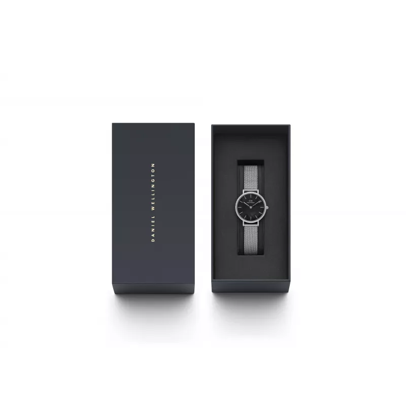 Relógio de senhora DANIEL WELLINGTON Quadro 28mm rosa-ouro aço inoxidável pele preta DW00100661