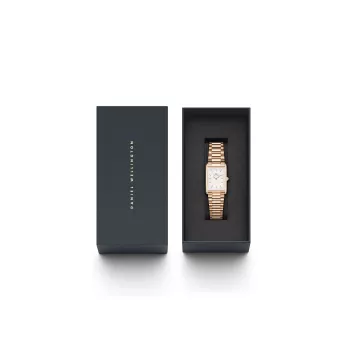 Relógio DANIEL WELLINGTON Quadro de mulher 32mm ouro rosa aço inoxidável pele preta