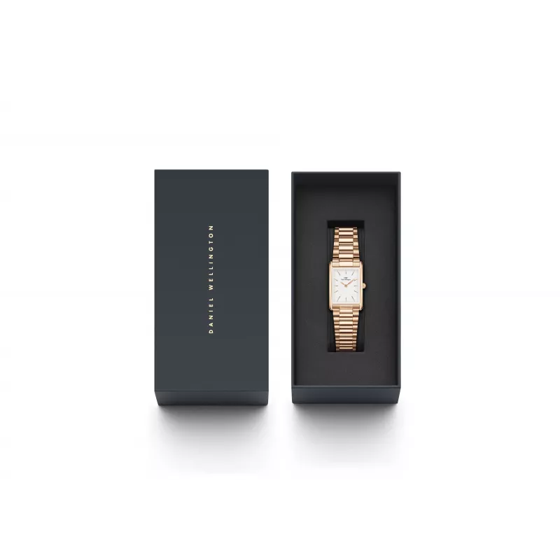 Relógio DANIEL WELLINGTON Quadro de mulher 32mm ouro rosa aço inoxidável pele preta