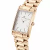 Relógio DANIEL WELLINGTON Quadro de mulher 32mm ouro rosa aço inoxidável pele preta