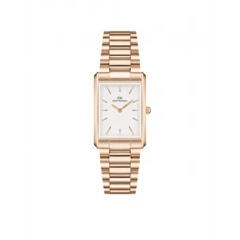 Relógio DANIEL WELLINGTON Quadro de mulher 32mm ouro rosa aço inoxidável pele preta