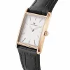 Relógio de mulher DANIEL WELLINGTON Quadro 32mm dourado rosa aço inoxidável mostrador branco creme bracelete de pele preta DW00100693