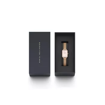 Relógio de mulher DANIEL WELLINGTON Quadro DW00100669 - caixa de ouro rosa 20 mm, bracelete de pele preta