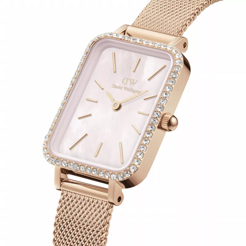 DANIEL WELLINGTON Quadro relógio de senhora DW00100669 – 20mm caixa em ouro rosa, bracelete de pele preta