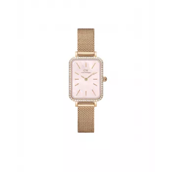 Relógio de mulher DANIEL WELLINGTON Quadro DW00100669 - caixa de ouro rosa 20 mm, bracelete de pele preta
