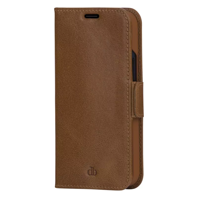 dbramante1928 Copenhagen Slim Capa flip para Apple iPhone 13 Pro Max, pele granulada, castanho claro