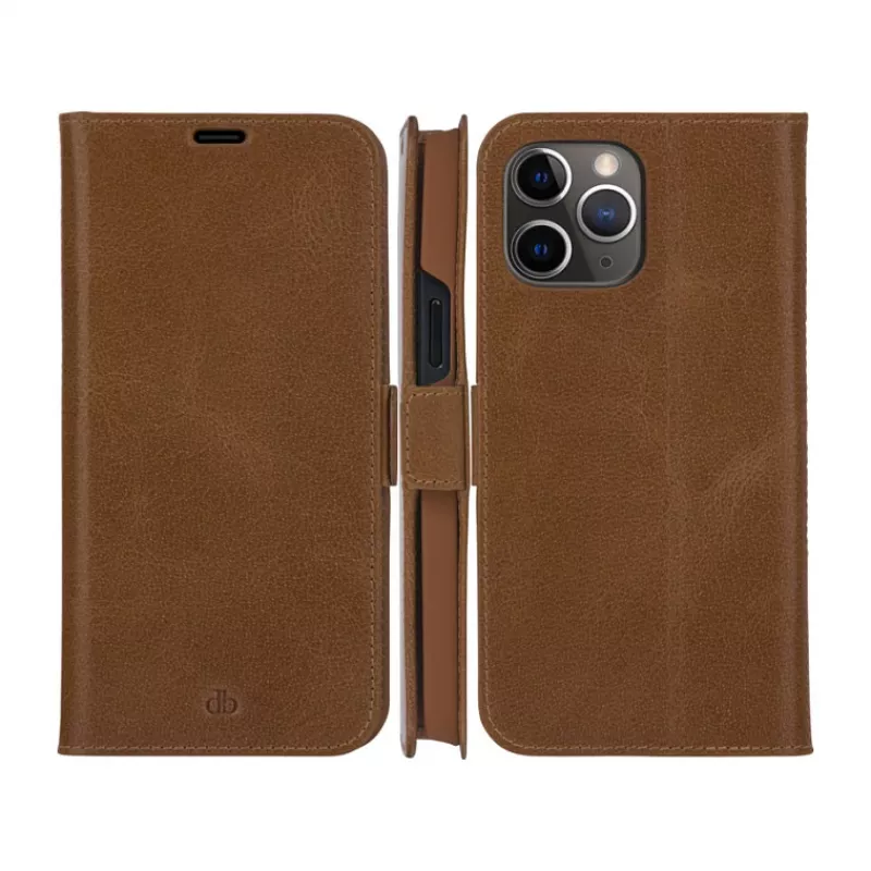 dbramante1928 Copenhagen Slim Capa flip para Apple iPhone 13 Pro Max, pele granulada, castanho claro