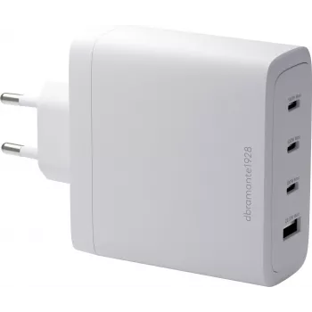 Carregador de parede GaN DBRAMANTE1928 Re-Charge 140W – 4 portas de saída (3x USB-C, 1x USB-A) – branco