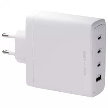 Carregador de parede GaN DBRAMANTE1928 Re-Charge 140W – 4 portas de saída (3x USB-C, 1x USB-A) – branco