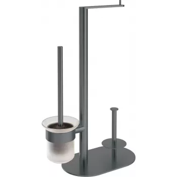 DEANTE Conjunto de casa de banho 3 em 1 - Porta-rolos de papel higiénico de chão, porta-escovas de sanita, porta-rolos de substituição - Preto mate - Série Rivalta
