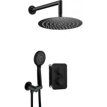 Conjunto de duche encastrado DEANTE com BOX termostático, preto mate, 2 saídas, chuveiro de teto 250 mm