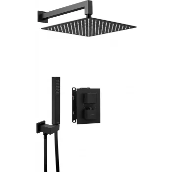 DEANTE Conjunto de duche termostático encastrado com chuveiro de teto e de mão, preto mate