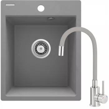 DEANTE Lava-loiça de cozinha compósito de granito 1 cuba com misturadora monocomando, Preto, 780x480 mm