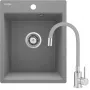 DEANTE Lava-loiça de cozinha compósito de granito 1 cuba com misturadora monocomando, Preto, 780x480 mm