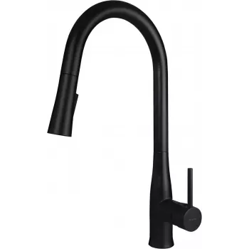 DEANTE torneira de cozinha com bica extensível, compósito de granito preto, montagem à superfície de um furo, latão, jato pulverizador de 2 funções