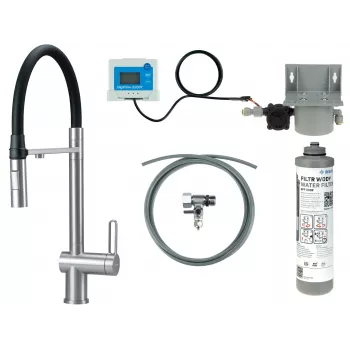 Torneira de cozinha DEANTE com conjunto de filtro de água, bica flexível, preto mate, 3 vias