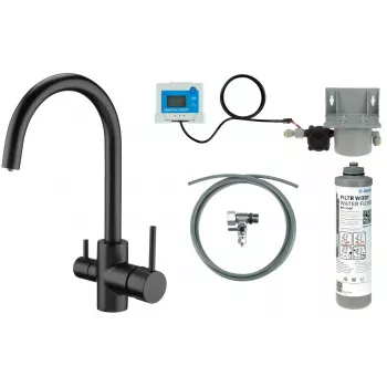 DEANTE Torneira de cozinha com conjunto de filtro de água, preto mate, latão, 3 vias