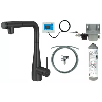 Torneira de cozinha DEANTE com sistema de filtragem de água, bica extensível, Preto Mate