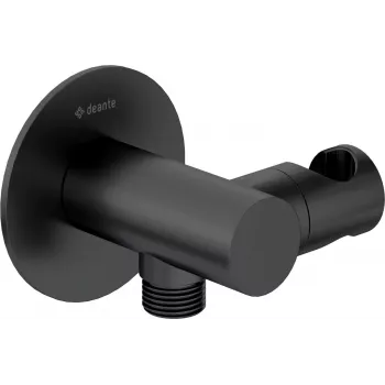 Conector angular redondo DEANTE com suporte para chuveiro - preto