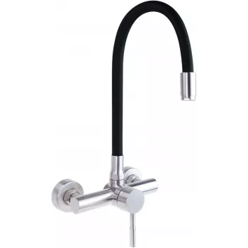 Torneira de cozinha de parede DEANTE com bica curva, cromado, misturadora monocomando, latão, alcance 220 mm