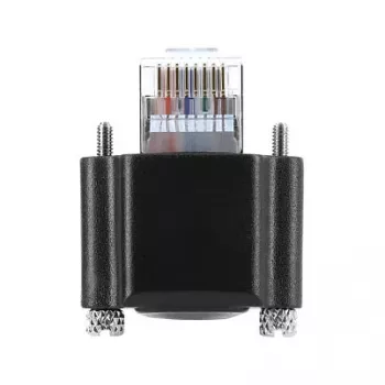 Cabo de câmara GigE Delock 4m Cat.6 S/FTP RJ45 angular 90° com parafuso de fixação para RJ45 reto - Preto