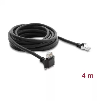 Cabo de câmara GigE Delock 4m Cat.6 S/FTP RJ45 angular 90° com parafuso de fixação para RJ45 reto - Preto