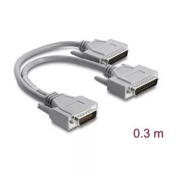 Cabo adaptador em Y Delock Serial RS-232 LFH D-Sub HD 60 pinos macho para 2x D-Sub 25 pinos macho 0,3m Cinzento